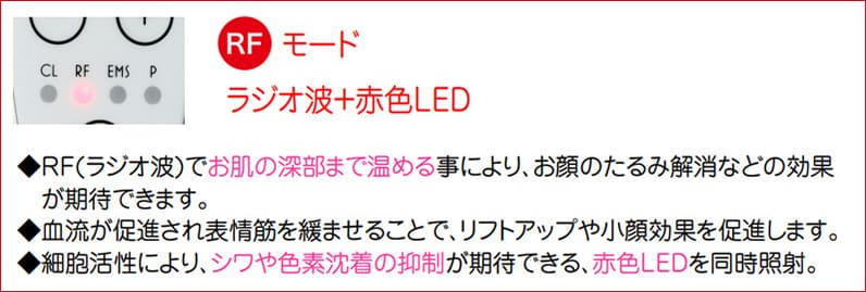 RFモード（ラジオ波+赤色LED）